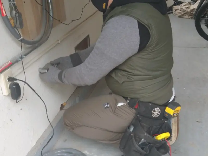 Electrician performing outlet wiring in a Boynton Beach garage